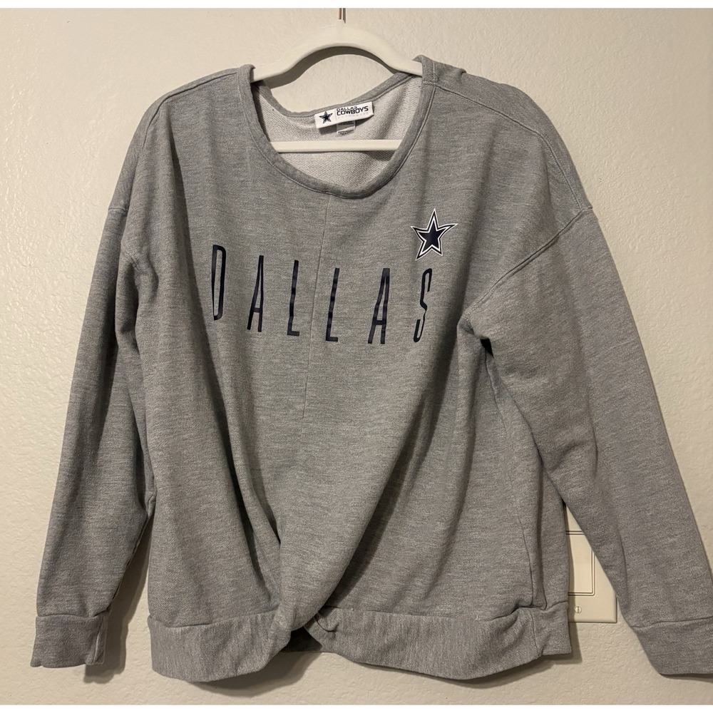 Dallas Cowboys Football Gray Twist Front Crew Neck Sweatshirt Womens L